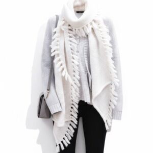 Rebecca Minkoff asymmetrical Cream side edge, fringe scarf, new with tags
